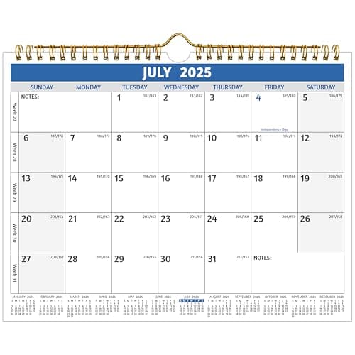Wall Calendar 2025-2026 – Calendar 2025-2026 Wall, Run Now to Dec 2026, 11 x 8.5 In, 20 Monthly Calendar, with Twin-wire Binding, Yearly Overview, Julian Dates, Thick Paper, Holidays, ＆ Notes, Blue