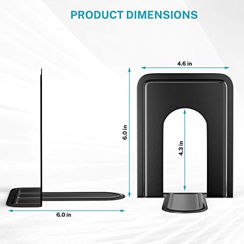 MaxGear Premium Matte Painted Book Ends, Heavy Duty and Sturdy Bookends for Shelves, Office Non-Skid Metal Book End Stopper for Books/CDs/DVDs, 6 x 4.6 x 6 in, Black, 2 Pairs/4 Pieces, Large 5