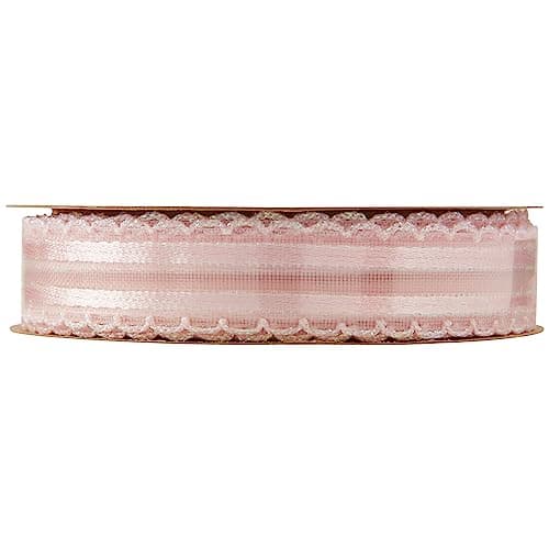 Berwick Offray 147151 5/8" Wide Satin and Sheer Craft and Decorative Ribbon, 9-Foot Spool, Light Pink and Opal 6