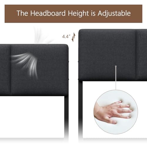 Furnulem Full Size Bed Frame with Headboard, Upholstered Full Bed Frame with LED Light, USB Charging Station, Platform Bedframe with 2 Fabric Underbed Storage Drawers, No Spring Box Needed 8