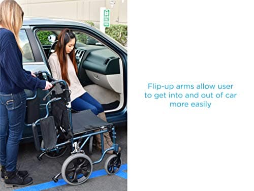 NOVA Heavy Duty Bariatric Transport Chair with 400 lb. Weight Capacity, 22” Extra-Wide Seat with Locking Hand Brakes, Flip Up Arms (for Easy Transfer), Anti-Tippers, 12” Rear Wheels, Color Blue 5