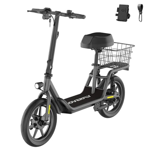Hoverfly Z5 Electric Scooter with Seat for Adult, 18.6Miles Range&15.5Mph Power by 400W Motor, 14" Pneumatic Tire&Height Adjustable Seat, Foldable Commuter Scooter with Phone Holder, Hook&Carry Basket