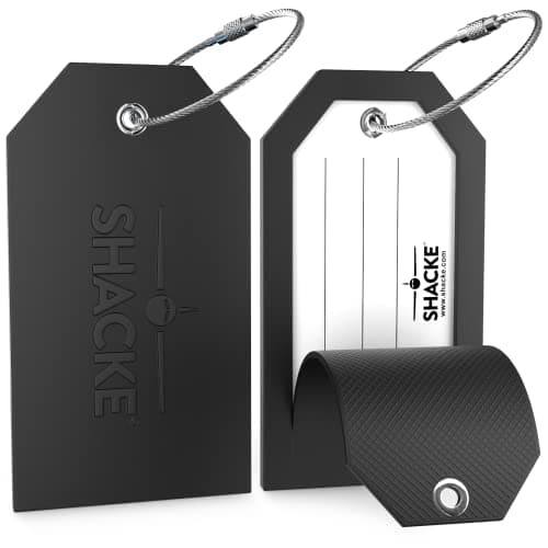 Shacke 2 Luggage Tag for Bags and Suitcases – Flexible Silicone Travel Accessory – Waterproof, Stylish, and Lightweight Bag Identifier with ID Card (Black)