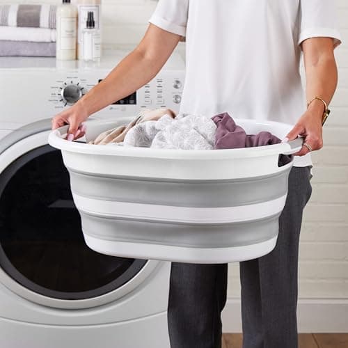 Laundry 360 Collapsible Laundry Basket | Portable | Space Saver Storage | 27 Liter Capacity | Store Under the Bed or Closet | Good for Kids | Dorm | Bedroom | Large | White/Grey 5