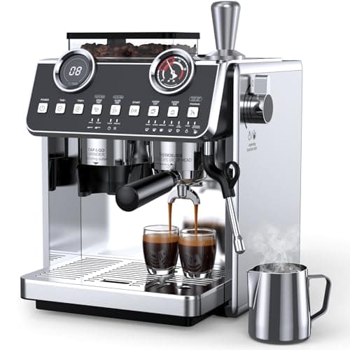 QJA Espresso Machine with Grinder, 20 Bar Pressure Professional Espresso Maker with 30 Grinding Settings, 58mm Portafilte, Anti-scalding Milk Frother Steam Wand for Latte Cappuccino (Stainless Steel)