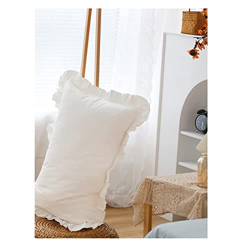 White Cotton Microfiber Envelope Pillowcase Set of 2 Standard Size Ruffle Pillow Covers 26"x20" for Bed Bedding Decoration Home Paris Decor 6