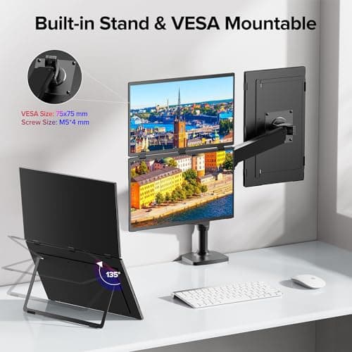 UPERFECT Delta Max 18.5" 100Hz Dual Portable Monitor for Laptop Screen Extender 1080P HDR 360° Folding Stacked Triple Monitor with Stand & VESA for Laptop PC Phone Game Console (No Driver Needed) 6