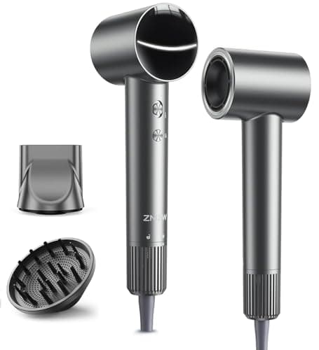 High-Speed Ionic Hair Dryer, 160,000 RPM Brushless Motor Blow Dryer for Fast Drying, 500M Negative Ions for Frizz-Free Shine, Low Noise Heat Protection, Magnetic Diffuser & Nozzle for All Hair Types