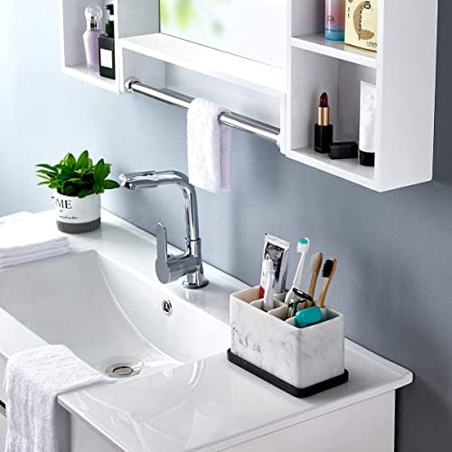 ZCCZ Marble Look Toothbrush Holder for Bathroom Countertop Organizer, Holds Toothpaste, Dental Floss, Razor, Comb, Makeup Brushes, and More, Stylish Bathroom Accessory for Tooth Brushing Essentials 6