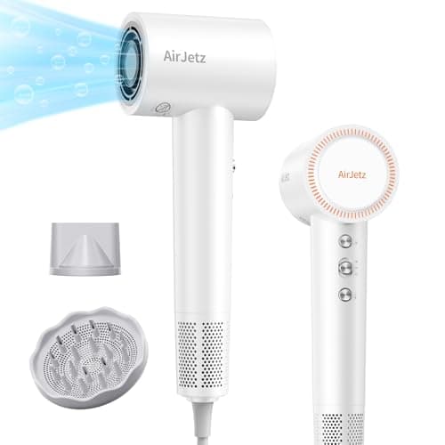 Hair Dryer, 160,000 RPM High-Speed Ionic Blow Dryer for Fast Drying, Professional Lightweight Hairdryer with Diffuser, Magnetic Nozzle, 4 Temps & 2 Speeds, Low Noise for Travel - White