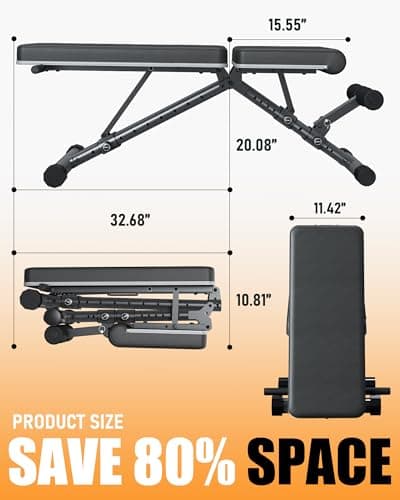 LINBOLUSA Foldable Weight Bench - Adjustable Bench for Full Body Workout, Fully Upright Backrest Design, Multi-Purpose Incline Decline Bench - 2025 Version Black 5