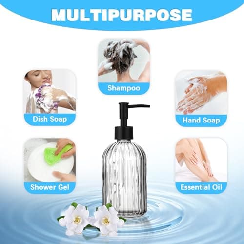 3 Pack Glass Soap Dispenser with Rust Proof Pump, 14 Oz Refillable Liquid Soap Dispenser for Bathroom & Kitchen (Grey) 7