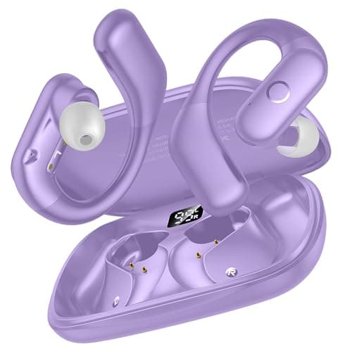kurdene Active Noise Cancelling Wireless Earbuds Bluetooth Headphones for Sport, Digital Display, 66H Playtime, Deep Bass Sound Ear Buds, Open-Ear Secure Fit for Running, Workout-Light Purple