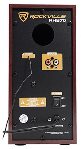 Rockville RHB70 Home Theater Compact Powered Speaker System, Bluetooth/USB/SD/FM, 4" Subwoofer, 2.1 Channel, 100W Peak, Cherry Wood Finish, for Home Entertainment 5