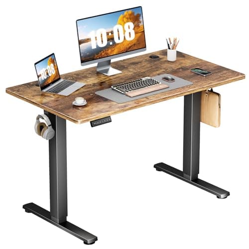Sweetcrispy Electric Standing Desk Adjustable Height, 40x24 Inch Sit Stand Up Home Office Desks Computer Workstation PC Work Table with 3 Memory Preset Splice Wood Board Metal Frame, Rustic