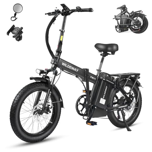 Wildeway Folding Electric Bike for Adults with 32Ah Battery Long Range 750W Motor 28MPH,20"x 3.0"Fat Tire Foldable EBike, Urban City Commuter Men Women Bicycle 7 Speed Gear