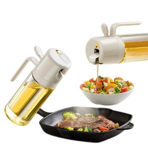 MDZF SWEET HOME Oil Sprayer for Cooking, 18.6oz/550ml 2 in 1 Olive Oil Dispenser Bottle for Kitchen, Oil Mister Spray Bottle for Cooking, Air Fryer, Salad, Frying, BBQ (Creamy White)