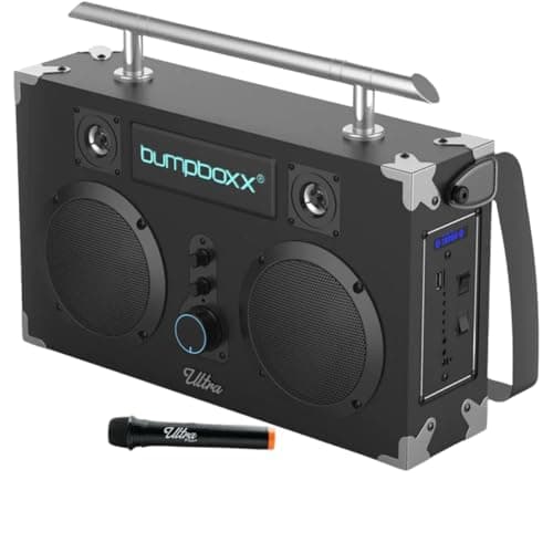 Bumpboxx Bluetooth Boombox Ultra Plus | Retro Boombox with Bluetooth Speaker | Includes Rechargeable Lithium Battery, Carrying Strap & Mic | Easy to Carry | Black