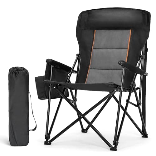 LET'S CAMP Oversized Camping Chairs 29.52" High Back Heavy Duty Lawn Chair Support 500LBS, Portable Collapsible Chair with Cup Holder, Side Pocket(Black)