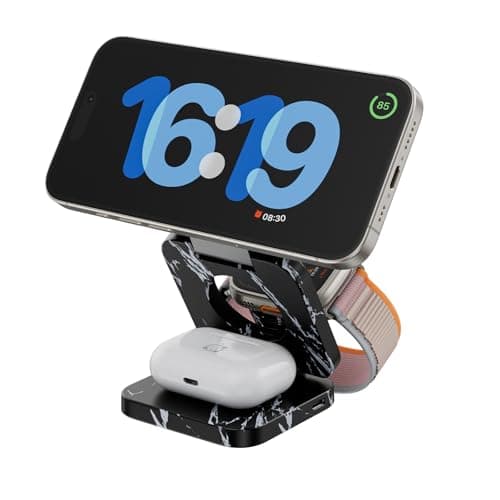 KU XIU Fast Wireless Charger, Magnetic Foldable 3 in 1 Charging Station for iPhone 17/16/15/14/13/12 Pro/Plus/Pro Max, 5W Portable Charger for Apple Watch9/8/7/6/5/4/SE, for Airpods