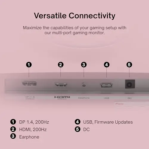 Pixio PX248 Wave Pink 24 inch 200Hz Refresh Rate FHD 1080p Resolution Fast IPS Panel 1ms GTG Response Time Built-in Speakers Gaming Monitor with Adaptive Sync 5