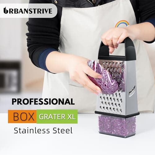 Urbanstrive Cheese Grater With Container Box Grater Stainless Steel Graters for Kitchen Cheese Shredder Parmesan Shredder Kitchen Gadgets Kitchen Tools Kitchen Gifts for Chef Dishwasher Safe Zester 5