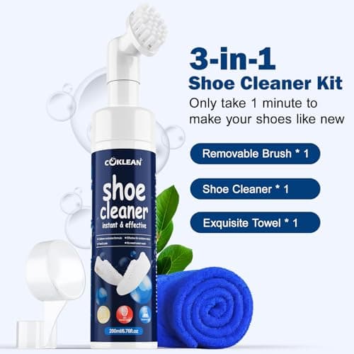 Coklean Water-free Sneaker Cleaner, White Shoe Cleaner Kit 6.76 OZ Foam for Tennis Shoes, Running, Golf, PU, Nubuck, Sole 9