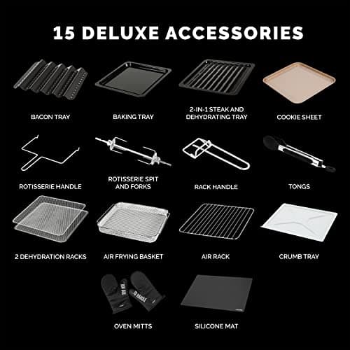 Kalorik MAXX Complete Air Fryer Oven Digital Controls 26-Quart Capacity 10-in-1 Countertop Cooker with 21 Presets, 15 Deluxe Accessories & 60-Recipe Hardcover Cookbook, 1700-Watts, Stainless Steel 6