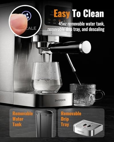 SHARDOR Espresso Machine 20 Bar, Professional Espresso Machine with Milk Frother and Touchscreen, Expresso Coffee Machines with Adjustable Temperature,for Cappuccino, Latte 6