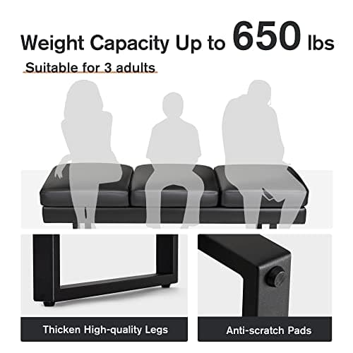 Furmax Waiting Room Chairs Faux Leather Office Guest Chair, 59.6 Inches Conference Room Chairs 3 Seats Upholstered Reception Bench, Lobby Furniture for Salon and Shop, Black 6