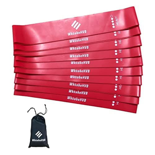 WktobeHVB Resistance Loop Exercise Bands-Stretch Bands for Working Out with Carry Bag-Elastic Bands for Physical Therapy, Rehab, Yoga, Pilates and Strength Training (12×2 Inch, Red 10 Pack (Heavy))