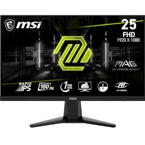 msi MAG 256F 25-inch 1920 x 1080 (FHD) Computer Monitor, 180Hz, Adaptive Sync, HDMI, DisplayPort, VESA Mountable, Tilt, Height Adjustable, Speaker, 1ms, Black