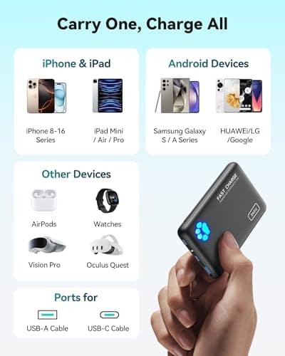 INIU Portable Charger, Ultra Slim 45W Fast Charging with Attached USB C Cable, Flight-Safe 10000mAh PD Power Bank Battery Pack, Travel Essential Phone Powerbank for iPhone 17 16 Samsung S25 Google etc 8