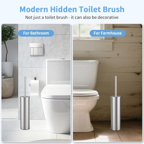 Stainless Steel Toilet Brush and Holder Set Brushed Silver Heavy Duty Toilet Bowl Brush with Long Handle for Bathroom and Farmhouse 7