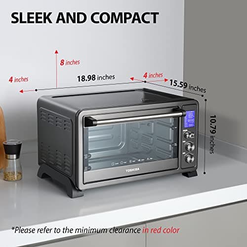 TOSHIBA AC25CEW-BS Large 6-Slice Convection Toaster Oven Countertop, 10-In-One with Toast, Pizza and Rotisserie, 1500W, Black Stainless Steel, Includes 6 Accessories 6