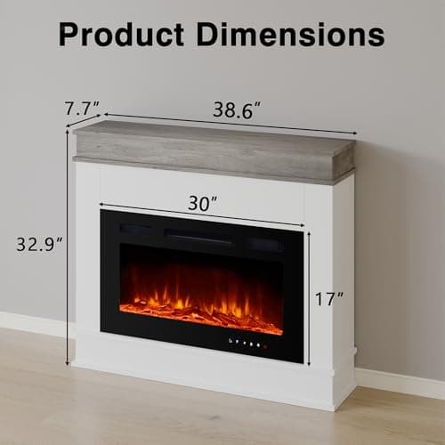 ERGOSOFT 39" Electric Fireplace with Mantel, Fireplace TV Stand with 30" Electric Fireplace Heater, Low Noise, Remote Control, Touch Screen, Timer, Adjustable Flame Color & Brightness 7
