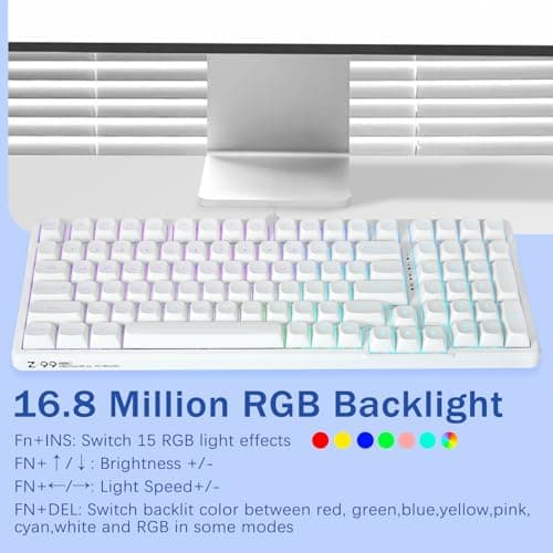 HUO JI E-Yooso Creamy Mechanical Keyboard Wired, Hot Swappable, Pre-lubed Linear Switches, Gasket Structure with Sound Dampening Foam, RGB Backlit, 99 Keys Custom Gaming Keyboard for PC/Mac,White 6