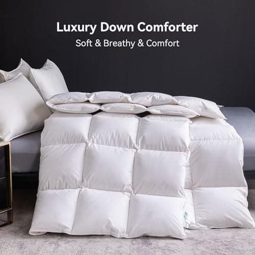 WENERSI Feather Down Fiber Comforter Oversize King Size,Hotel Style Bedding Comforter,750+ Fill Power,1200TC,100% Organic Cotton Fabric,All Season White Duvet Insert with 8 Corner Tabs 6