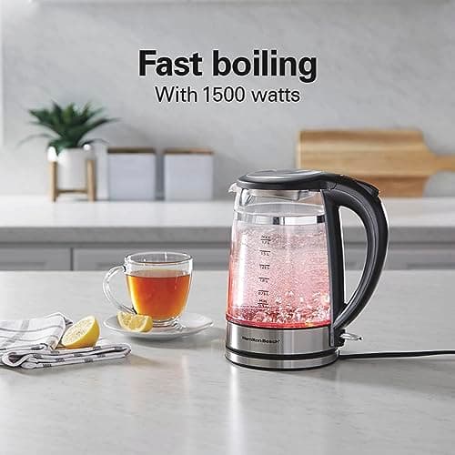 Hamilton Beach Double Wall 1.7L Electric Kettle, Water Boiler & Heater, Built-In Mesh Filter, Auto-Shutoff & Boil-Dry Protection, Cordless Serving, Variable LED Indicator, Glass (40850) 6