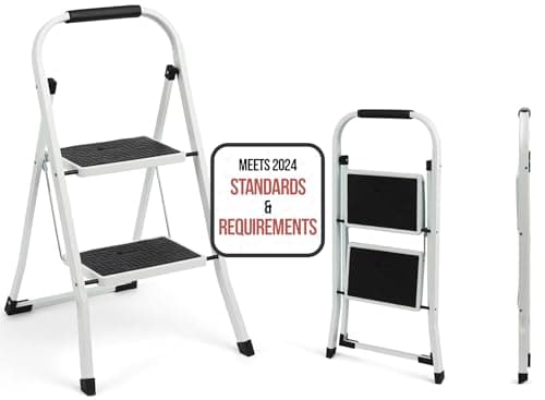Simpli-Magic 2-Step Ladder, 350 LBS Capacity Folding Step Stool – Anti-Slip Wide Steps & Handgrip – ANSI Certified Lightweight & Durable Steel Stepping Stool for Kitchen, Home, Office & Garage
