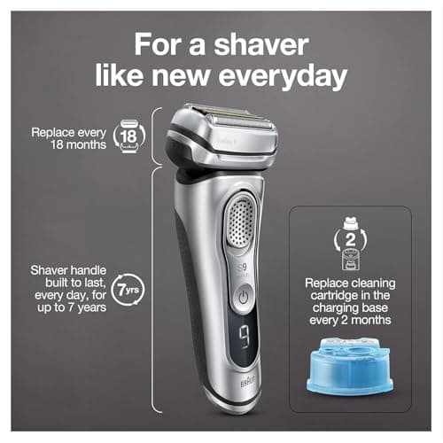 Braun Electric Razor for Men With Precision Beard Trimmer, Rechargeable, Wet & Dry Foil Shaver, Clean & Charge Station & Travel Case, Silver, 3 Piece Set 7