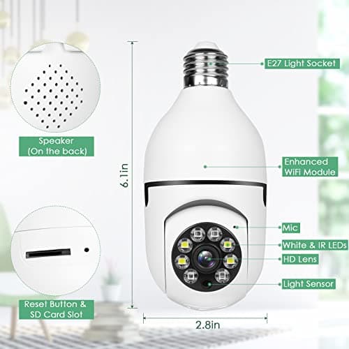UPULTRA Light Bulb Security Camera Outdoor Indoor,HD 2.4GHz Wireless WiFi Light Socket Cameras for Home Security,Smart Cam with Color Night Vision Human Motion Detection 5