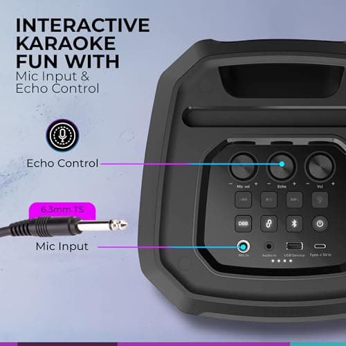 Philips Bluetooth Party Speaker, Dynamic Bass Boost, Bluetooth and Aux-in, Microphone Input, Wireless Pairing for Stereo Sound, Up to 7 Hours Battery, Built-in Carry Handle (Party Speaker 2208-4) 8