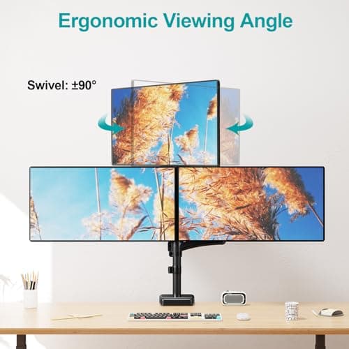 MOUNT PRO Triple Monitor Mount for Max 32" Computer Screen, Adjustable 3 Monitor Desk Mount, up to 19.8lbs Each, Three Display Arm with Tilt Swivel Rotation, VESA Mount 75x75/100x100mm 5