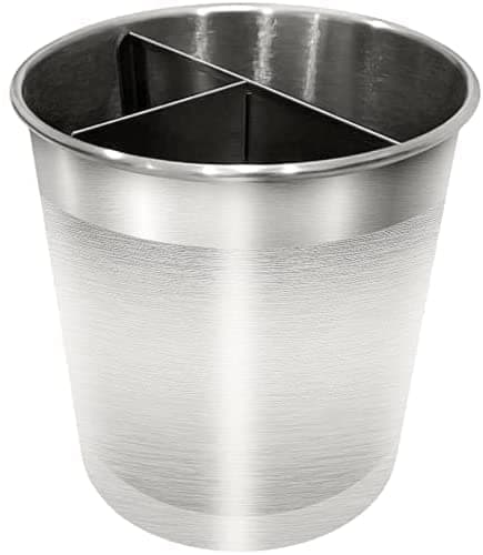 Cooler Kitchen Rotating Extra Large Stainless Steel Utensil Holder Caddy with Sturdy No-Tip Weighted Base, Removable Divider, and Gripped Insert Bottom -Dishwasher Safe Metal Cooking Utensil Holder 8
