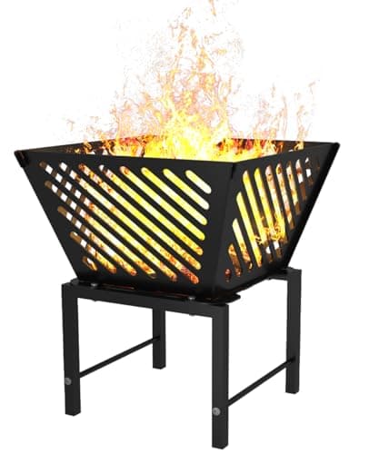 Mondazie Outdoor Fire Pit — 17 Inch Portable with Storage Bag for Camping, Patio Heating, Picnic and BBQ, Trapezoid Diagonal Hollow, Black