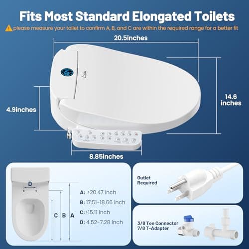 Lxlu Bidet Toilet Seat, Electric Smart Heated Toilet Seat with Instant Warm Water & Dryer, Multiple Cleaning Modes, Self-Cleaning Nozzle, Side Control, Night Light, Soft-Close Lid 5