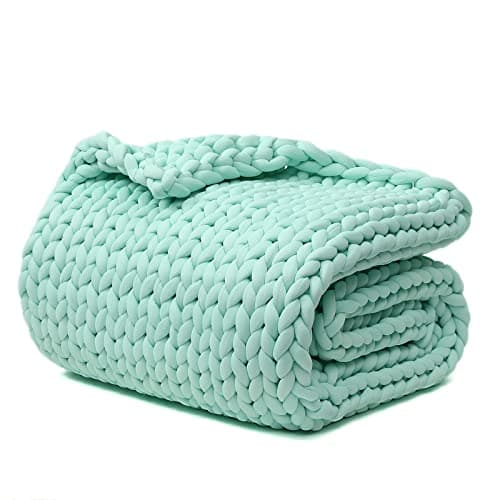 YnM Cooling Weighted Blanket, Handmade Chunky Yarn Knitted Design, Temperature Regulating and Breathable, Machine Washable Throw for Sleep or Home Decor (Menthe Green, 50x60 Inch, 10lbs)