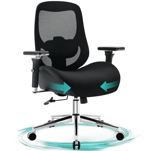 KWKSV 700lbs Big and Tall Office Chair for Heavy People Ergonomic Computer Mesh Desk Chair with Wide Thick Seat Cushion, 4D Armrests and Adjustable Lumbar Support for Sitting All Day