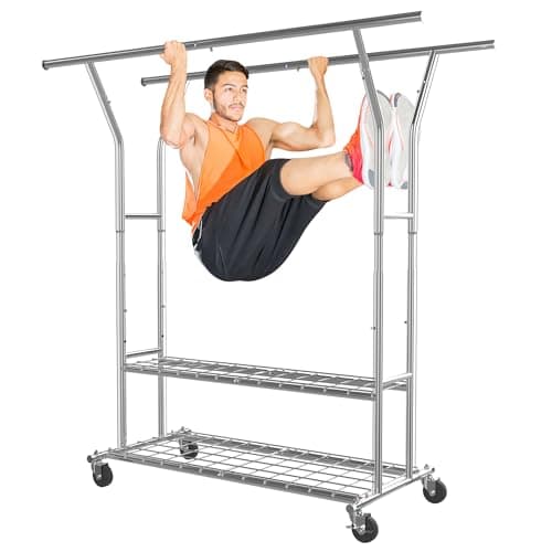 Time Ray Clothes Rack Heavy Duty Clothes Rack Load 630LBs, Clothing Racks for Hanging Clothes, Rolling Clothing Rack Adjustable Commercial Garment Rack with Wheels